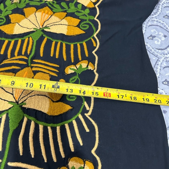 MEXICANA Black Dress with Gold and Green Embroidery - Picture 5 of 6